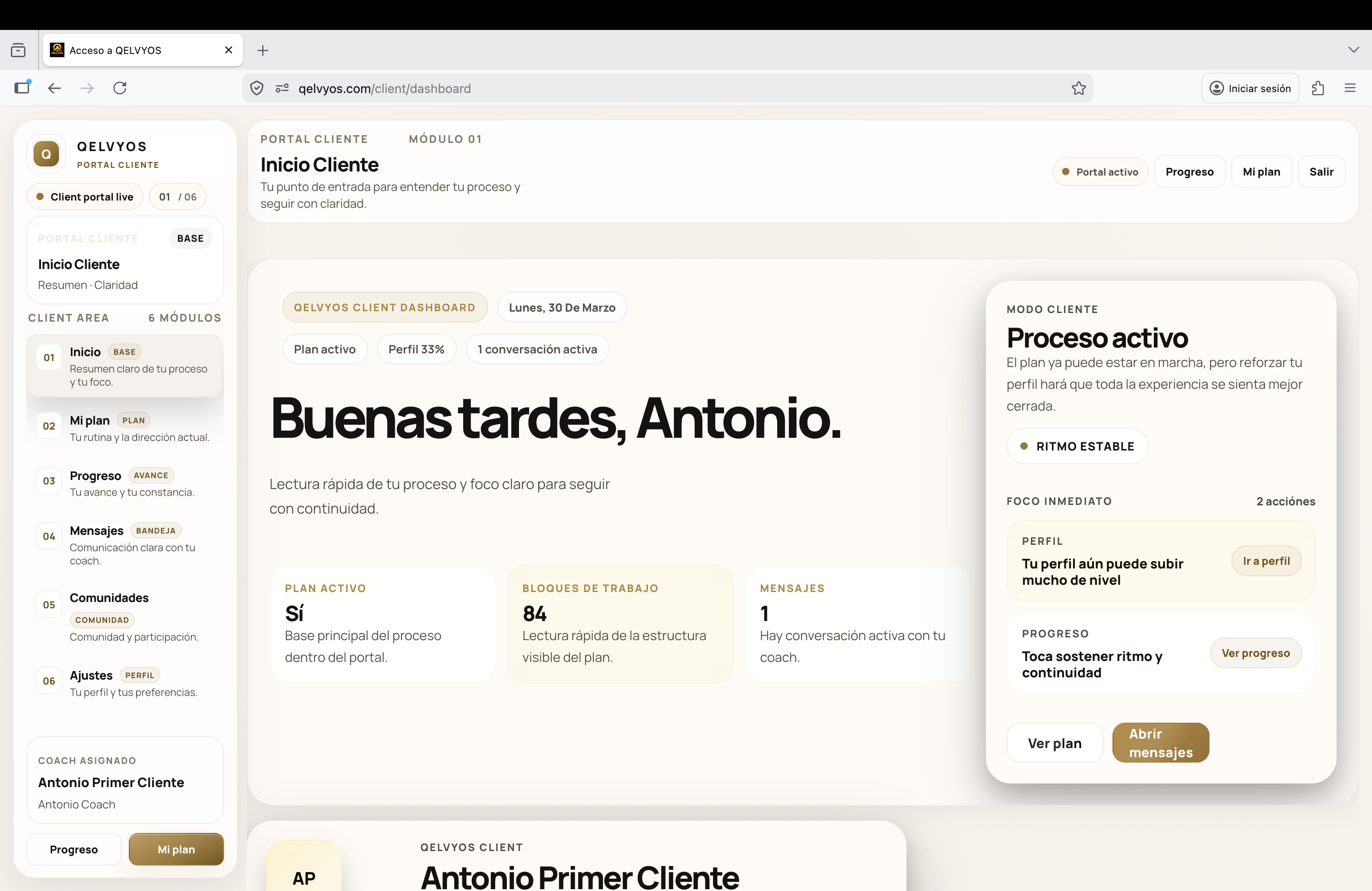 Portal del cliente en QELVYOS